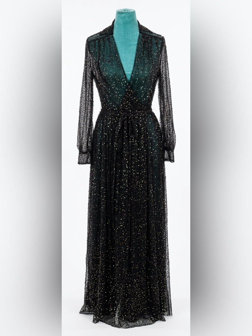Rare Christian Dior Runway Press Sample Sequin Maxi Dress Look 82 Black FR 36